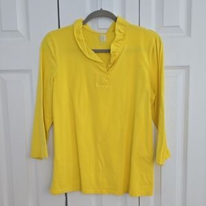 Anne Klein Sunny Yellow Ruffle V-Neck Long Sleeve Top